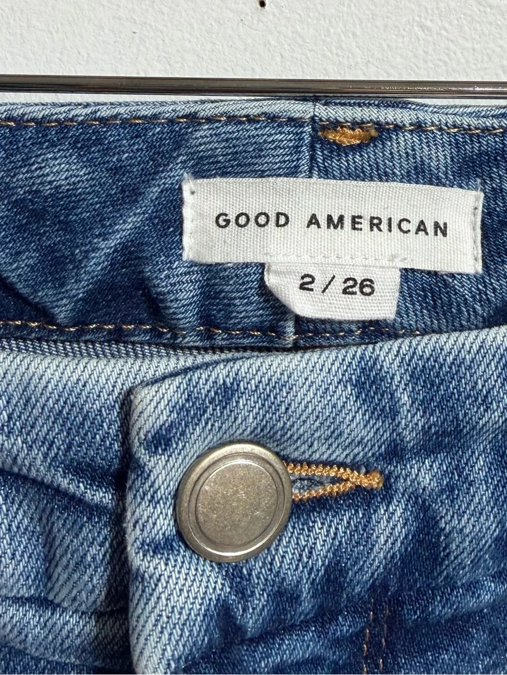 Good American Good Classic Bootcut Raw Hem Blue Jeans Size 2 / 26